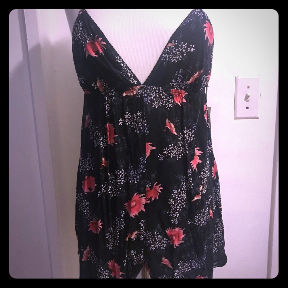 Black and red floral romper